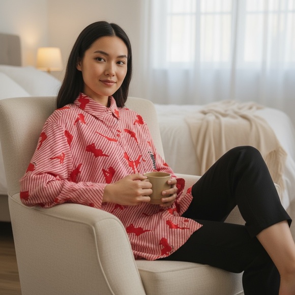 Salvage X Fenty Red and White Striped Pajama Shirt Size XSMALL - Picture 6 of 10